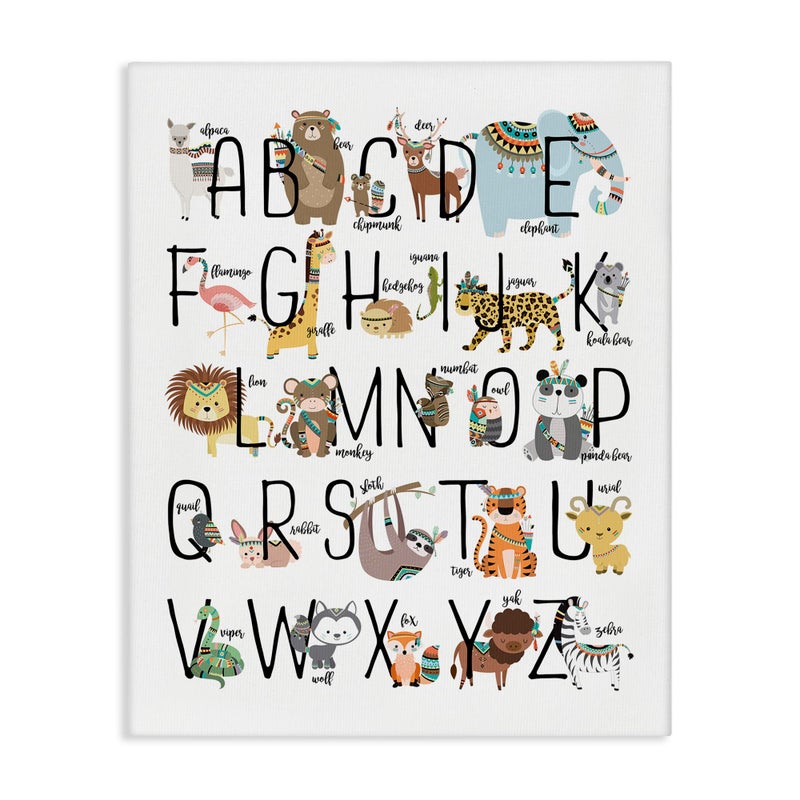 Stupell Industries Boho Animal ABCs Canvas Wall Art, 16x20, Design by Artist Erica Billups - Image 1